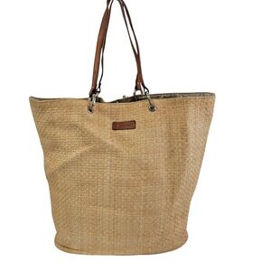 Yves Delorme Paris Tote Bag Beach Natural‎ Paper Shoulder Purse Woven Leather